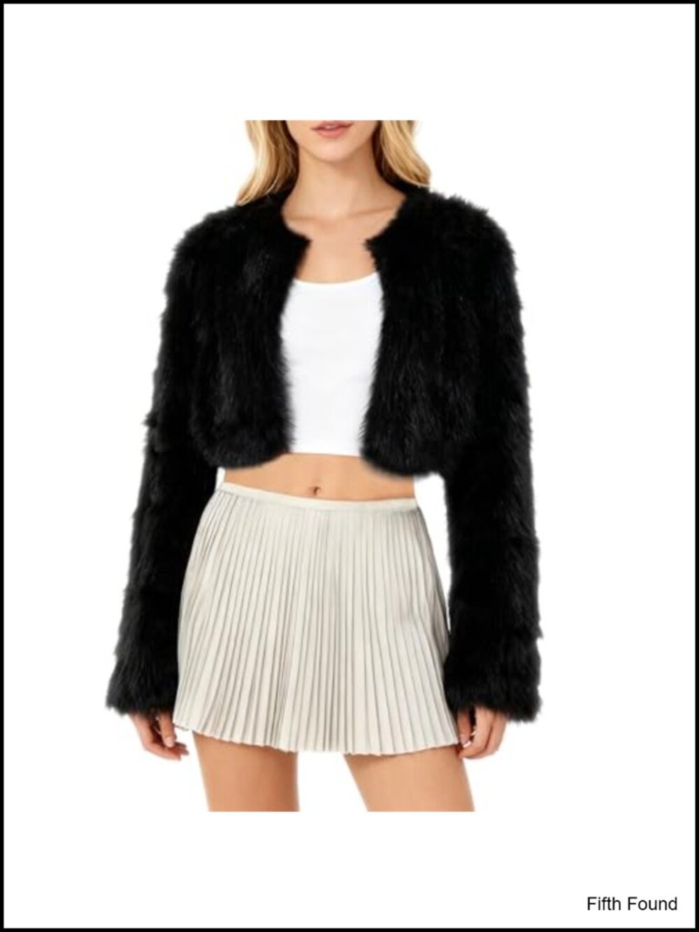 Faux Fur Cropped Coat Long Sleeve Open Front Warm Winter Jacket